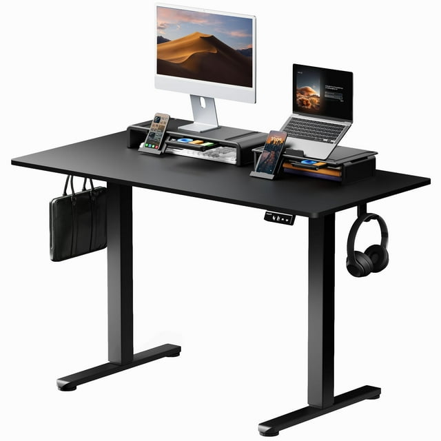 Standing Desk, Adjustable Height Electric Sit Stand Up Down Computer Table, 48x24 Inch Ergonomic Rising Desks for Work Office Home, Modern Lift Motorized Gaming Desktop Workstation